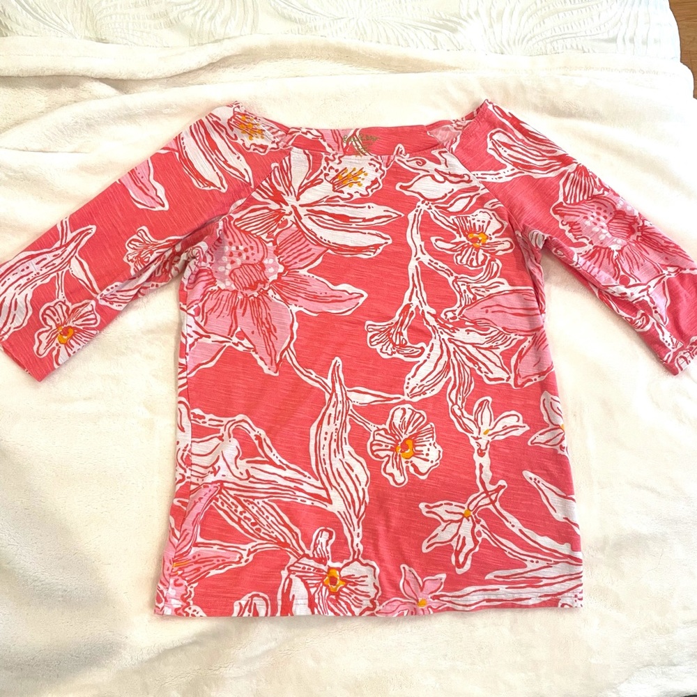 Lilly Pulitzer Pink Floral Cassie Top Large